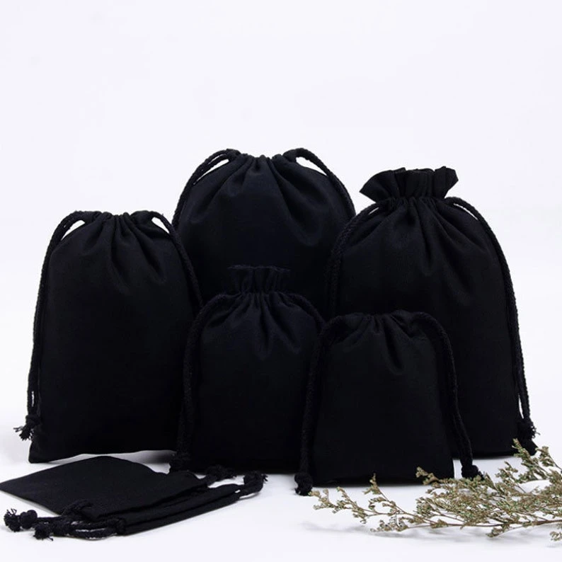 Black Canvas Drawstring Gift Bags